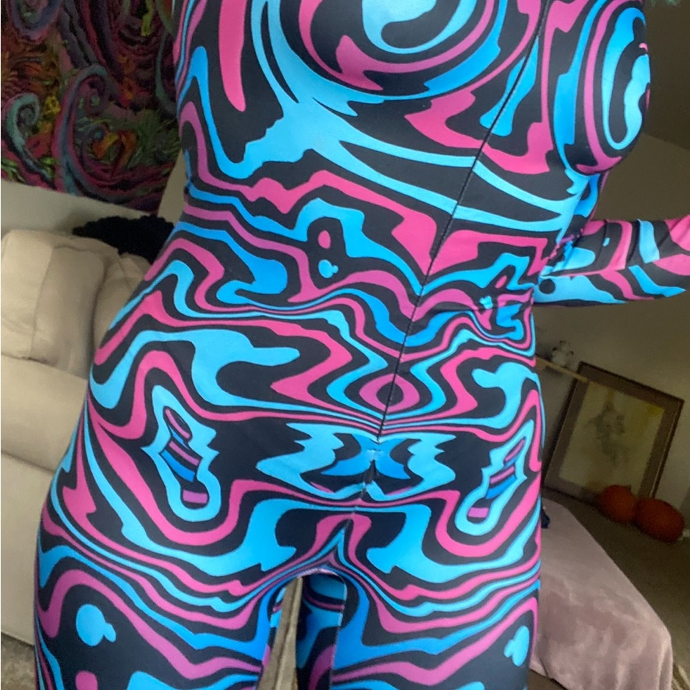 Candy Catz XL pink and blue trippy Bodysuit ravewear for raves/ EDM shows